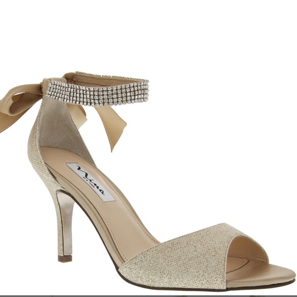 Nina Shoes - Nina Vinne Champagne Bliss, Crystal Ankle Strap w Bow, High Heel Dress Sandal, 8